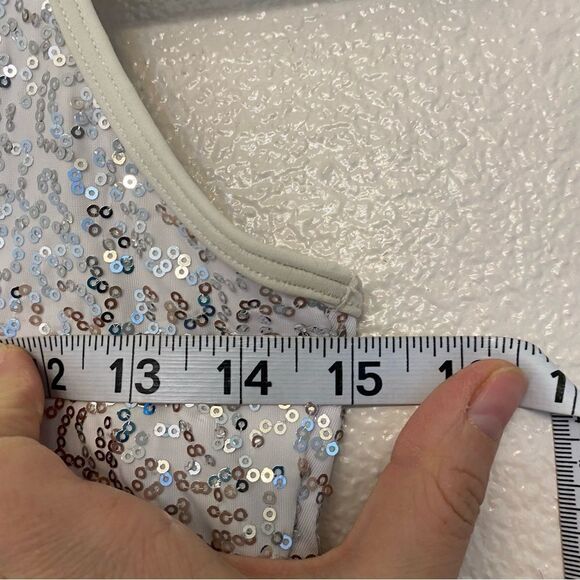 WEISSMAN Dance Costume silver sequin hooded vest The Way I Are 5271 child LC - Picture 7 of 9